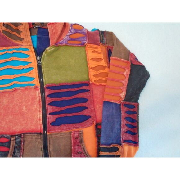 RISING INTERNATIONAL WOMEN Medium - FULL ZIP SLASHED PATCHWORK HOODIE SWEATSHIRT - Picture 4 of 9